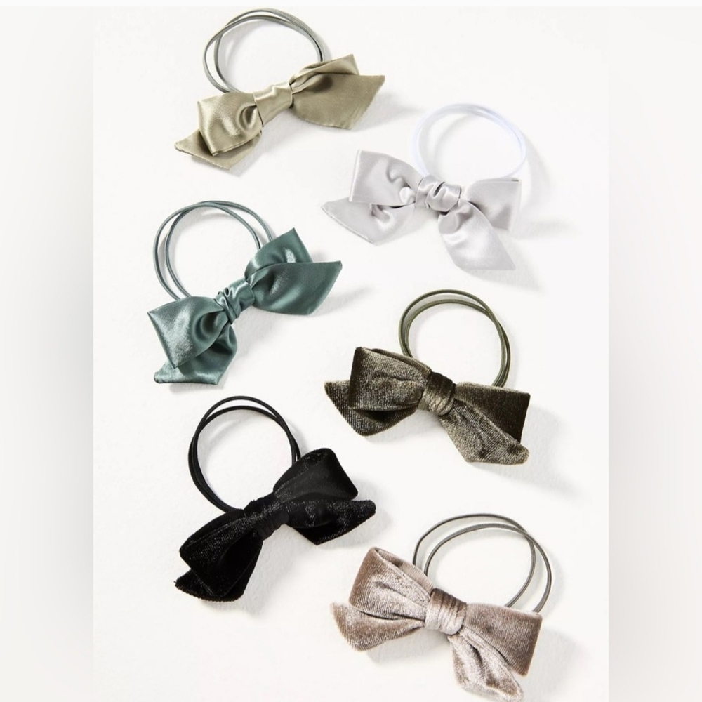 Set of Six Bow Hair Ties in Neutral Tones